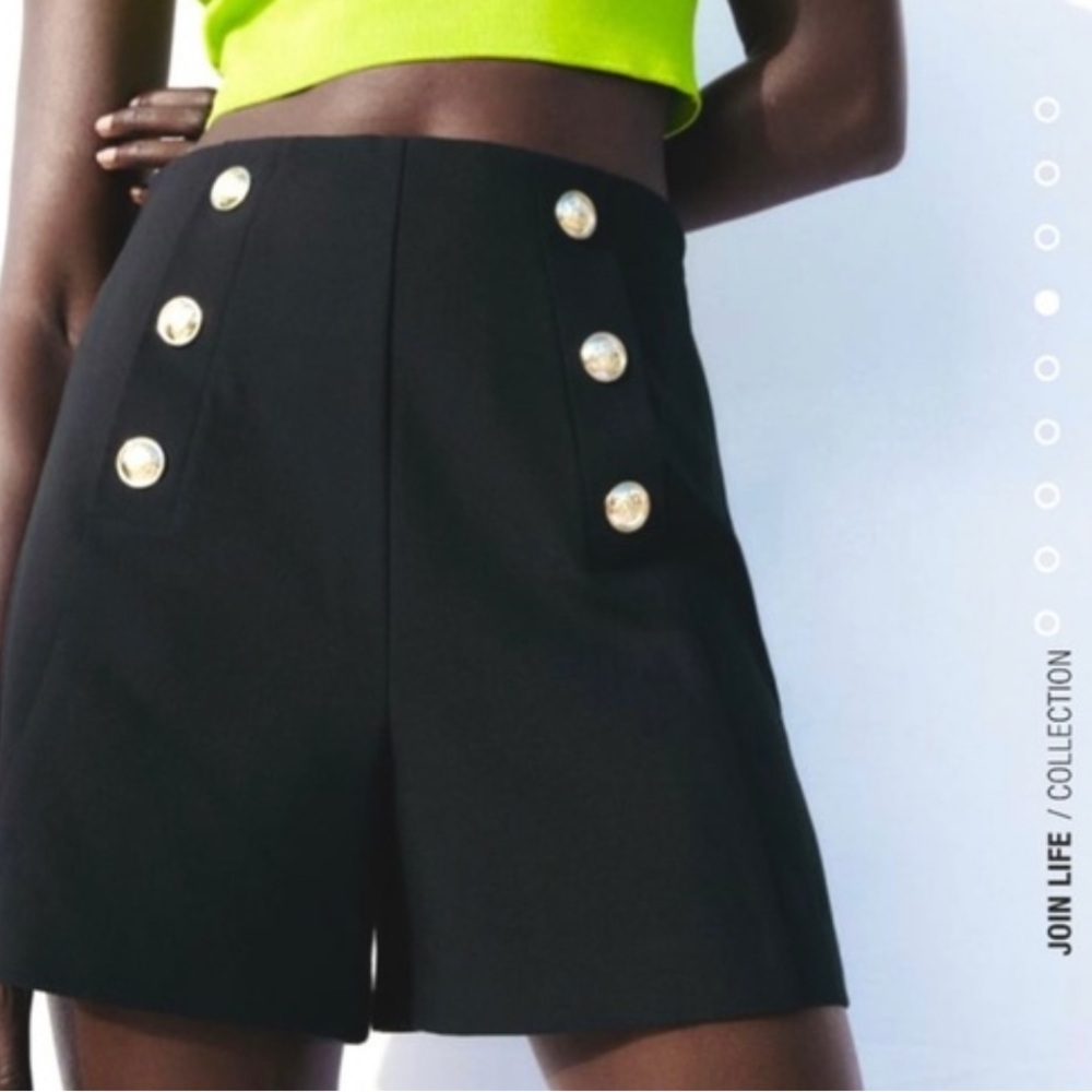 NWT Zara Black Shorts with Gold Buttons